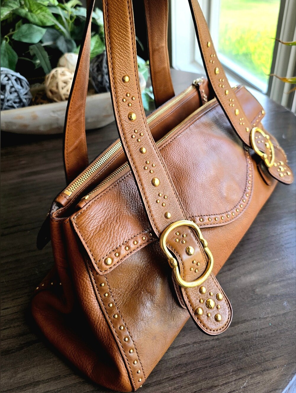 Michael Kors Y2K Vintage Tan Leather Studded Satchel Bag Rare - Picture 7 of 16